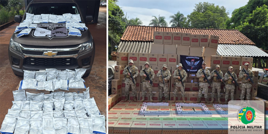 PMGO COD – apreende carga de agrotóxicos e milhares de cigarros contrabandeados do Paraguai