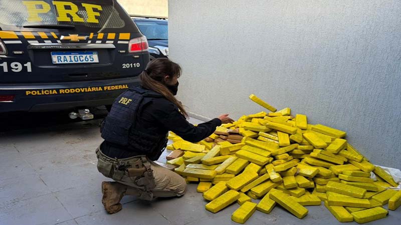 Motorista foge da PRF, cai em barranco e é preso com maconha e carro furtado