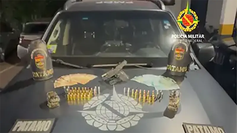 Ação conjunta da PMDF e da Polícia Penal resulta na prisão de dois indivíduos por posse ilegal de arma de fogo e tráfico de drogas na Estrutural